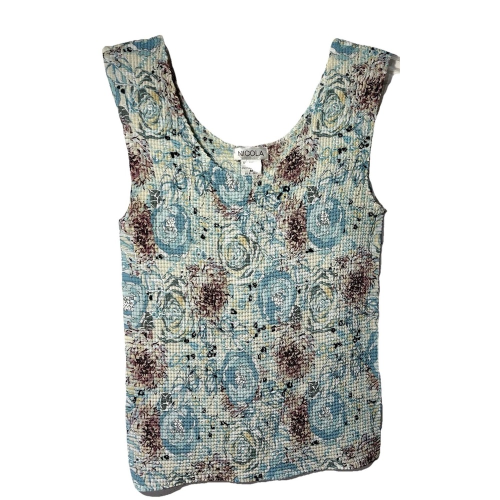 90s Nicola Women Top M Floral Pastel Crinkle Sleeveless Fairy Artsy Retro Layer